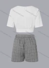 Wholesale Women's V-neck Button Front Ties Shirt & Grid Print Shorts Set - Liuhuamall