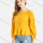 Wholesale Women's Casual Ruched Ruffle Trim Button Down Blouse preview
