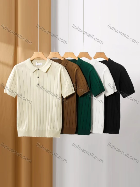 Wholesale Men's Casual Plain Ribbed Short Sleeve Polo Shirt E75030#