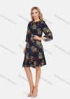 Wholesale Women's Elegant Frill Neck 3/4 Sleeve Floral Print Ruffle Hem Knee Length Dress With Belt - Liuhuamall
