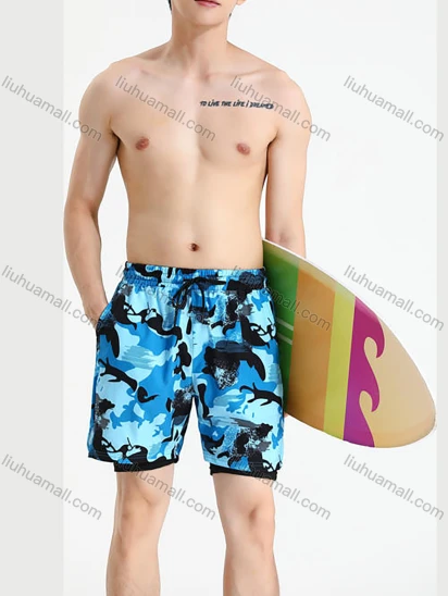 Wholesale Men's Casual Tropical Seaside Theme Swim Shorts 2281#