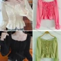 Wholesale Women's Causal Crop Square Neck Poet Sleeve Shirred Ruffle Hem Plain Blouse preview