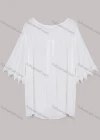Wholesale Women's Casual Half Sleeve Round Neck Pearl Decor Lace Trim Oversized Blouse - Liuhuamall