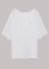 Wholesale Women's Casual Half Sleeve Round Neck Pearl Decor Lace Trim Oversized Blouse - Liuhuamall