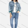 Wholesale Women's Casual Floral Fitted Ripped Button Front Crop Denim Jacket & Skinny Long Jeans Set preview