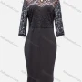 Wholesale Women's Plain Guipure Lace Round Neck Zip Back Long Sleeve Knee Length Dress preview