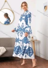 Wholesale Women's Vintage Baroque Allover Print Long Sleeve Ruffle Hem Maxi Dress - Liuhuamall