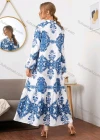 Wholesale Women's Vintage Baroque Allover Print Long Sleeve Ruffle Hem Maxi Dress - Liuhuamall