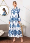 Wholesale Women's Vintage Baroque Allover Print Long Sleeve Ruffle Hem Maxi Dress - Liuhuamall
