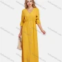 Wholesale Women's V Neck A-Line High Waist Button Front Poet Sleeve Maxi Dress preview