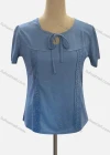 Wholesale Women's Casual Keyhole Neck Short Sleeve Lace Up Appliques Blouse - Liuhuamall