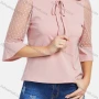 Wholesale Women's Casual Ruffle Neck Heart Print Lace Sleeve Tie Front Blouse preview