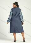 Wholesale Women's Casual V Neck Leopard Print Ruffled Long Puff Sleeve Midi Denim Dress - Liuhuamall