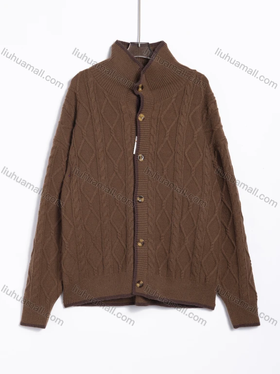 Wholesale Men's Casual Cable Knit Stand Collar Button Up Cardigan Sweater