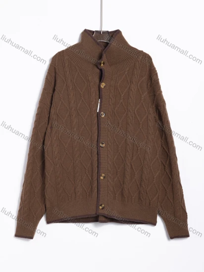 Wholesale Men's Casual Cable Knit Stand Collar Button Up Cardigan Sweater