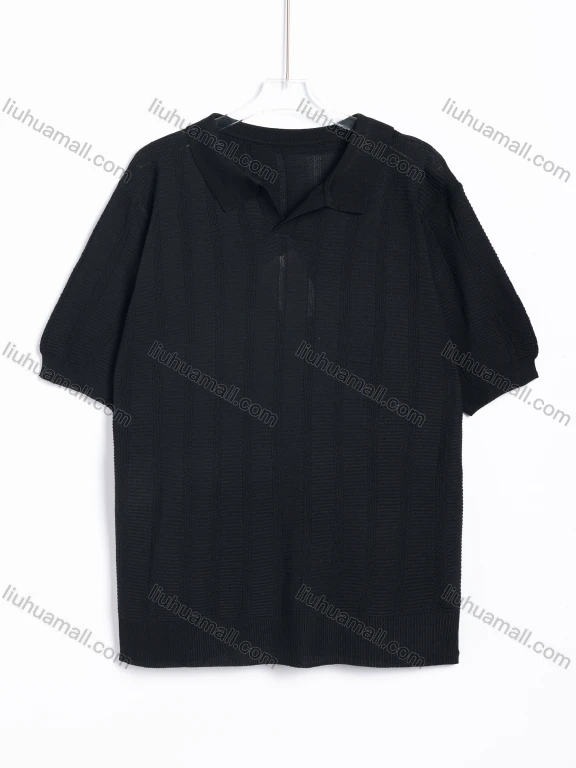 Wholesale Men's Casual Ribbed Knit Short Sleeve Polo Shirt