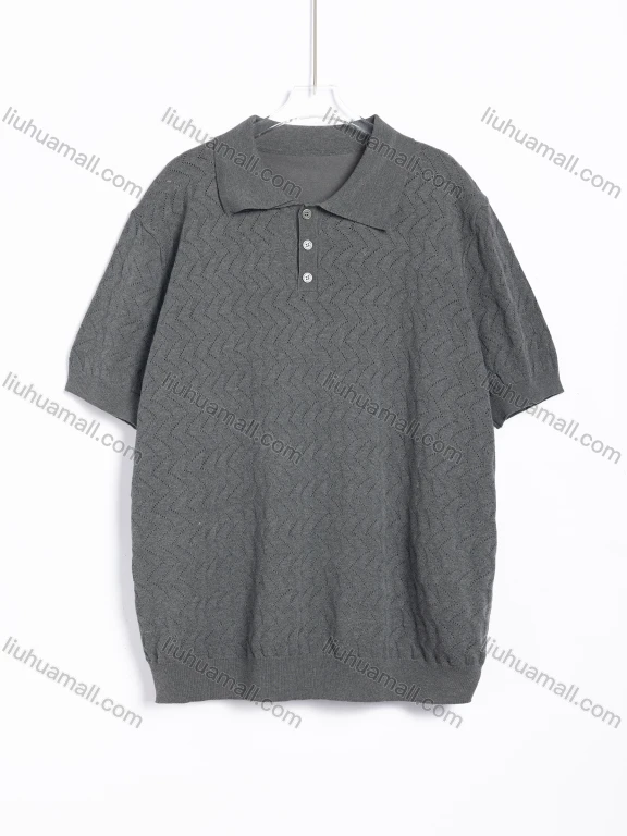 Wholesale Men's Casual Textured Knit Short Sleeve Polo Shirt