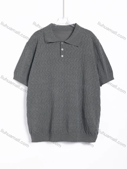Wholesale Men's Casual Textured Knit Short Sleeve Polo Shirt
