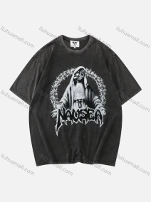 Wholesale Unisex Fashion Distressed Crew Neck Loose Fit Graphic 100%Cotton Short Sleeve Tee QX08#, LIUHUA CLOTHING WHOLESALE