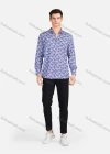 Wholesale Men's Casual Collared Long Sleeve Slim Fit Allover Print Shirt - Liuhuamall