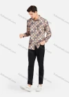 Wholesale Men's Fashion Collared Long Sleeve Slim Fit Plaid Greek Key Shirt - Liuhuamall