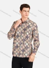 Wholesale Men's Fashion Collared Long Sleeve Slim Fit Plaid Greek Key Shirt - Liuhuamall