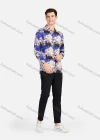 Wholesale Men's Fashion Collared Long Sleeve Slim Fit Letter Colorblock Shirt - Liuhuamall