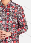 Wholesale Men's Casual Collared Long Sleeve Slim Fit Plaid Leopard Splicing Shirt - Liuhuamall