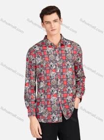 Wholesale Men's Casual Collared Long Sleeve Slim Fit Plaid Leopard Splicing Shirt, LIUHUA CLOTHING WHOLESALE