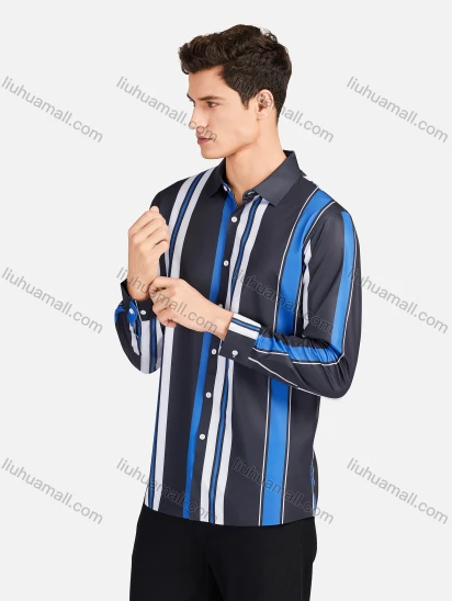 Wholesale Men's Casual Collared Long Sleeve Slim Fit Striped Shirt