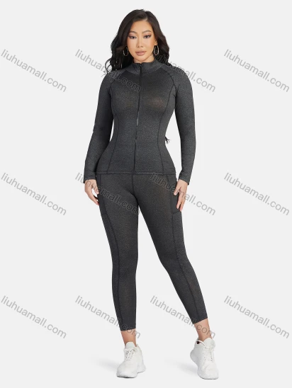 Wholesale Women's Sporty High Neck Plain Zipper Long Sleeve Top & Jogger Set