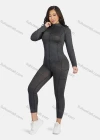 Wholesale Women's Sporty High Neck Plain Zipper Long Sleeve Top & Jogger Set - Liuhuamall