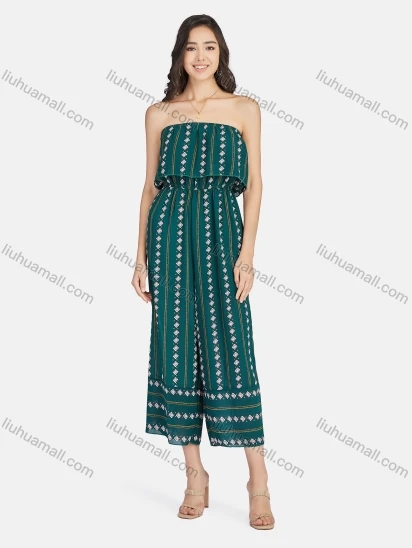Wholesale Women's Strapless Vacation Tribal Print loose Fit Jumpsuit