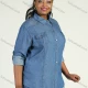 Wholesale Women's Plus Size Long Sleeve Button Rhinestone Denim Casual Shirt Blue Clothing Wholesale Market Liuhua