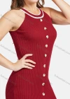 Wholesale Women's Elegant Halter Button Decor Striped Trim Slim Fit Ribbed Pencil Knit Short Dress 2710# - Liuhuamall
