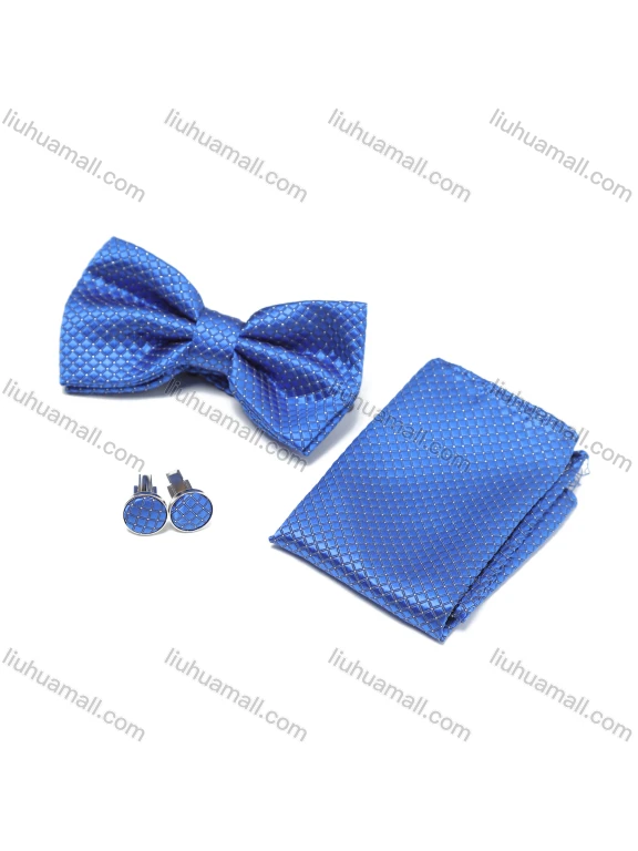 Wholesale Men's Fashion Plaid Adjustable Bow Ties & Pocket Square & Cufflinks Sets