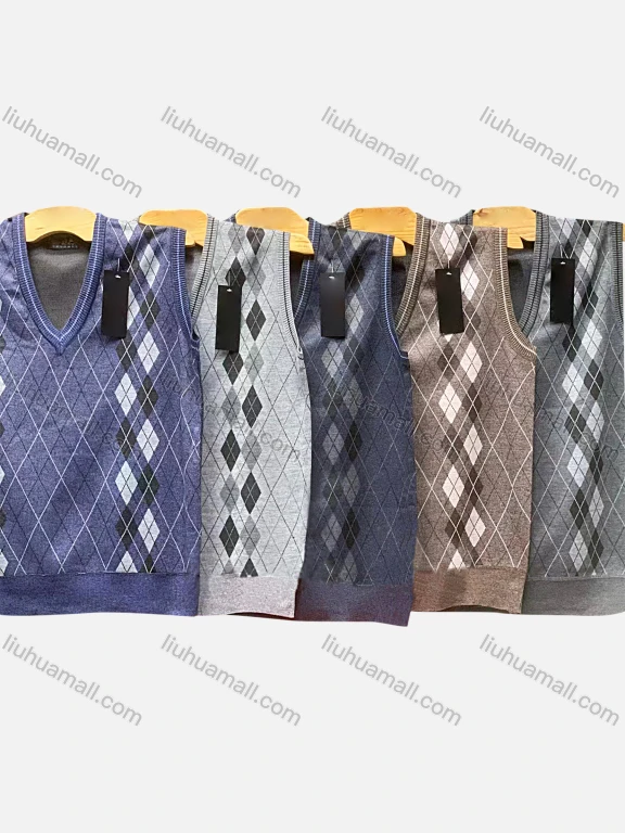 Wholesale Men's Casual Argyle Print V Neck Sweater Vest