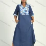 Wholesale Women's Casual Turn-down Collar Floral Print Curved Hem Dual Pockets Denim Dress preview