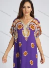 Wholesale Women's Vintage Print Batwing Sleeve Embroidered Trims Maxi Kaftan With Scarf - Liuhuamall