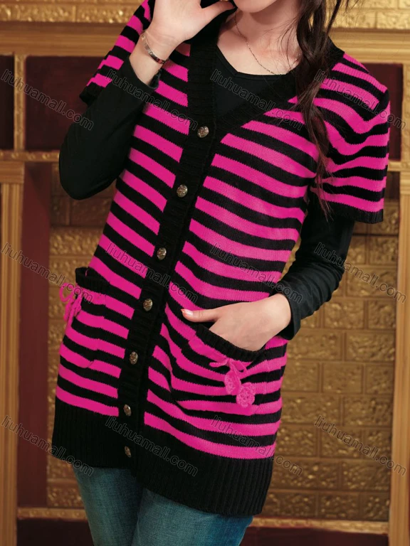 Wholesale Women's Striped Short Sleeve Button Front Cardigan