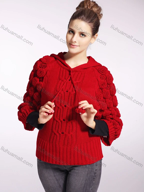 Wholesale Women's Plain Hood Drawstring Pullover Sweater