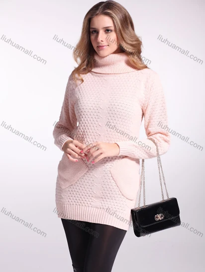 Wholesale Women's Elegant Long Sleeve Dual Pockets Pullover Sweater
