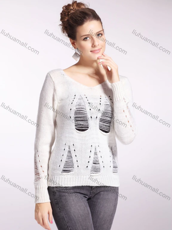 Wholesale Women's Long Sleeve Plain Knit Pullover Sweater
