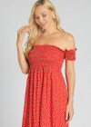 Wholesale Women's Polka Dot Off Shoulder Slit Hem Midi Dress - Liuhuamall