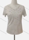 Wholesale Women's Casual Crew Neck Appliques Beaded Blouse - Liuhuamall