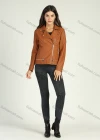 Wholesale Women's Casual Plain Long Sleeve Lapel Zipper Leather Jacket With Zipper Pockets - Liuhuamall