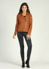 Wholesale Women's Casual Plain Long Sleeve Lapel Zipper Leather Jacket With Zipper Pockets - Liuhuamall