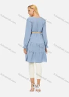 Wholesale Women's Casual Button Front Belted V-Neck Poet Sleeve Tiered Plain Dress 070# - Liuhuamall