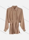 Wholesale Women's Casual Collared Batwing Sleeve Button Down Ruched Plain Peplum Tops - Liuhuamall