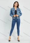 Wholesale Women's Casual Collared Long Sleeve Button Down Pearl Decor Denim Jacket - Liuhuamall